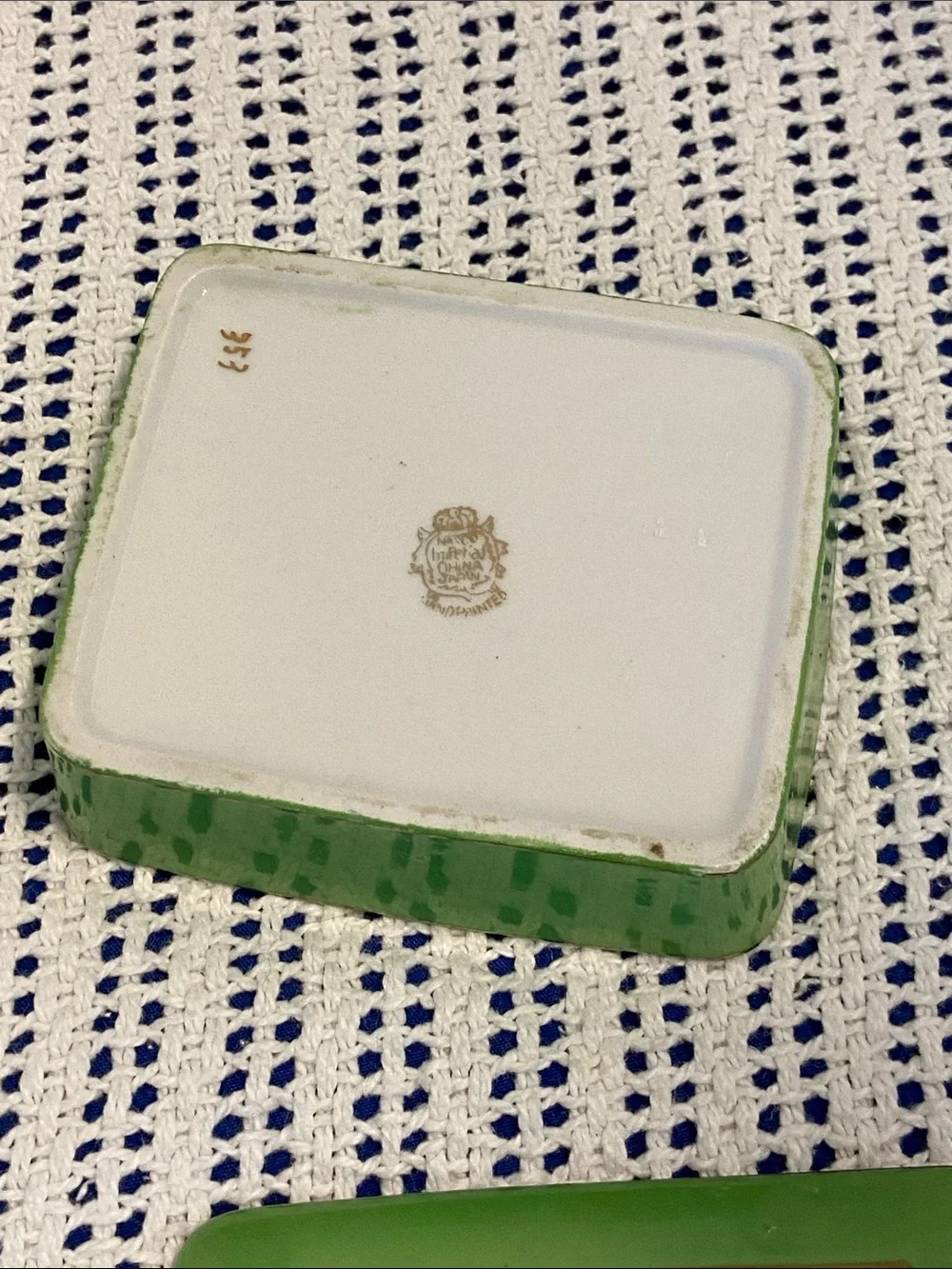 Handpainted Narco Imperial China from Japan Porcelain Green Floral Trinket Box